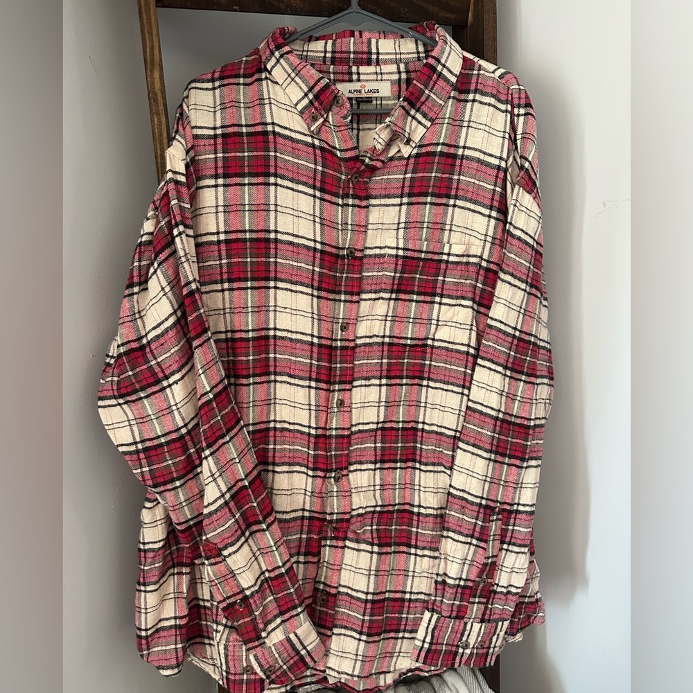 L.L. Bean Red and Cream Plaid Button Down Shirt